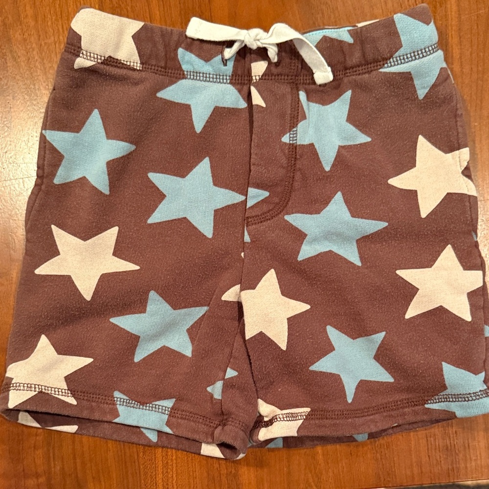 Mini Boden Brown Drawstring Shorts with Blue and White Stars